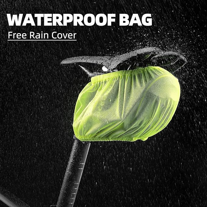 ROCKBROS Bike Seat Bag with LED Light, Waterproof 3D Shell Bicycle Saddle Bag with Rain Cover for Road & Mountain Bikes
