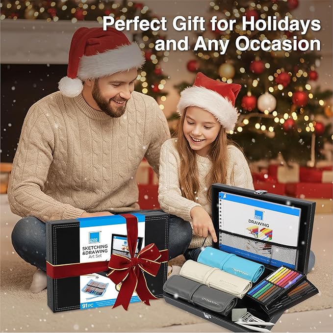 COLOUR BLOCK 91pc Drawing Pencil Set, Sketching, Coloring, Charcoal Pencils, Soft Pastels, Sketch Book, Travel Friendly Art Supply Kit for Kids Teens and Adults