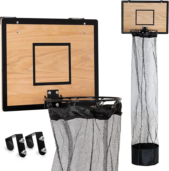 Wooden Basketball Hamper - Hoop Laundry Basket Over the Door - Room Decor