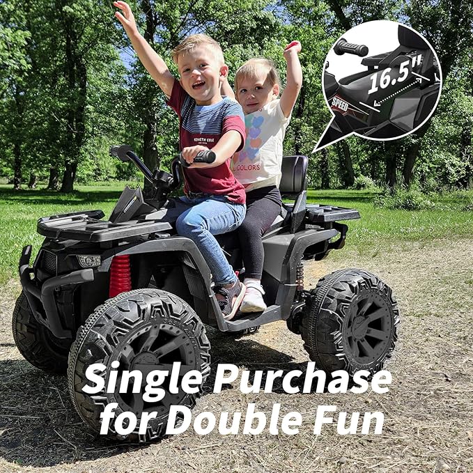 12V Kids 4 Wheeler ATV, 2-Seater Electric ATV Four Wheeler for Big Kids with Bluetooth, 14.4" Big Wheels - Black