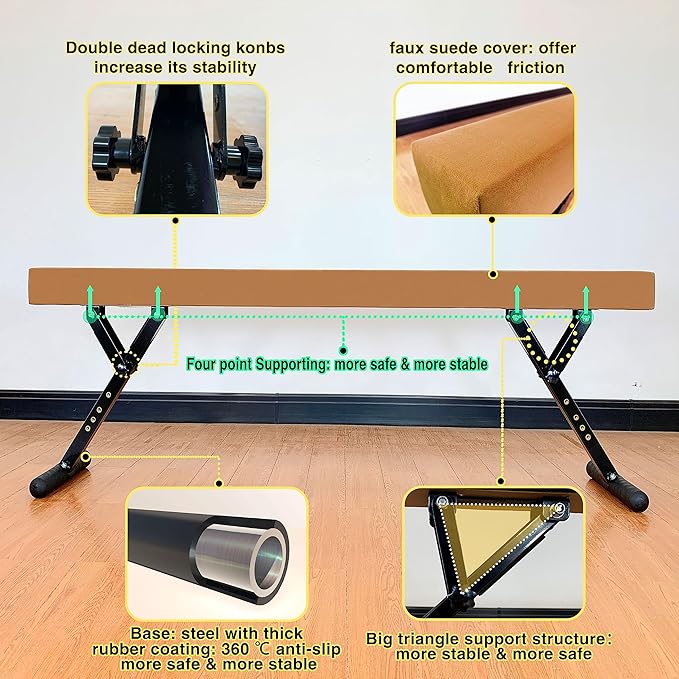 Adjustable Balance Beam 8 ft Gymnastic Beam Adjustable Height for Kids and Teenage of All Gymnastic Levels, Gymnastic Training Beam Gymnastic Equipment for Athlete Home and Gym Club Use