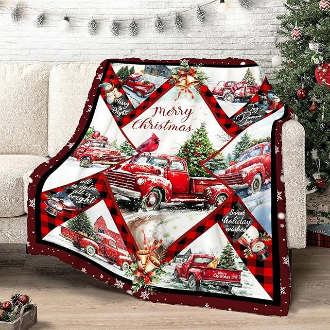 Christmas Truck Blanket for Kids, Truck Decor Fleece Blanket Gifts for Boys Girls, Warm Cozy Soft Flannel Christmas Stuff for Bed Sofa Couch 60" x 50"