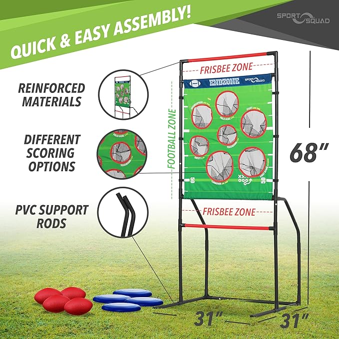 Sport Squad Endzone Challenge 2-in-1 Football and Flying Disc Toss - Backyard and Lawn Game for Indoor and Outdoor Use - Practice your Throwing Skills with this Football Target Carnival Game