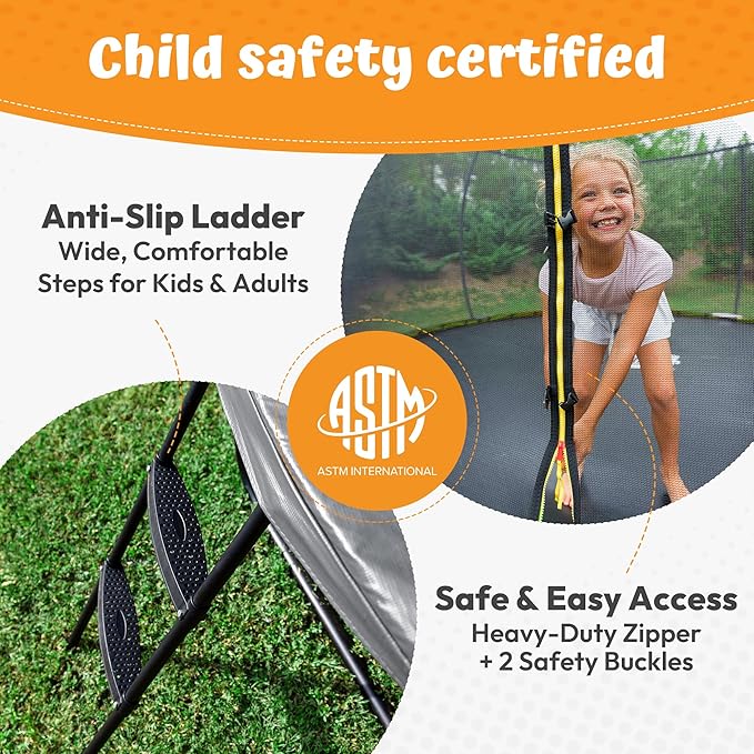 JUMPZYLLA Trampoline Outdoor 8FT 10FT 12FT 14FT 15FT 16FT with Enclosure and Ladder, ASTM Approved Recreational Trampoline for Kids and Adults, Anti-Rust Coated Frame