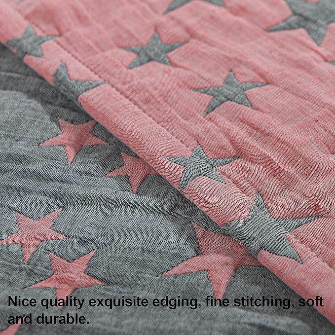 NTBAY 3 Layer Toddler Blanket, Muslin Cotton Jacquard Bed Blankets, Lightweight Thermal Baby Blanket, Super Soft and Warm Crib Blanket for All Seasons, Decoration Gift, 30"x40", Red and Black Star