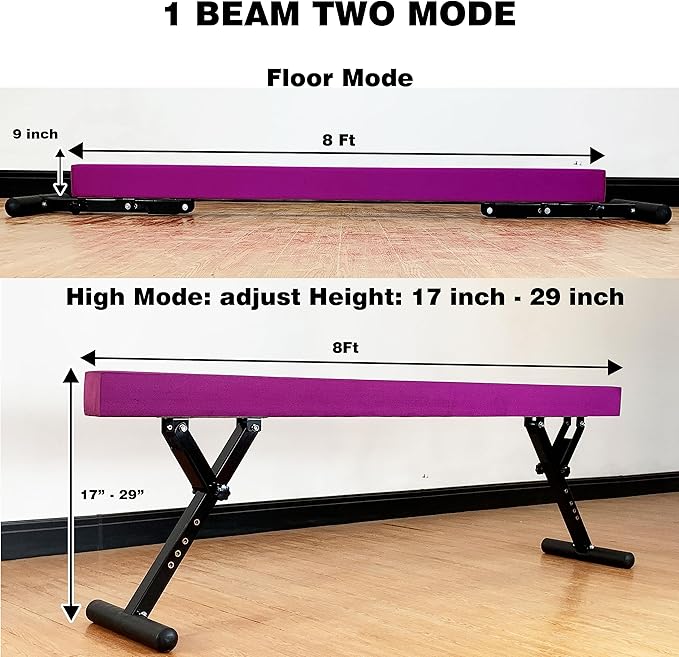 Adjustable Balance Beam 8 ft Gymnastic Beam Adjustable Height for Kids and Teenage of All Gymnastic Levels, Gymnastic Training Beam Gymnastic Equipment for Athlete Home and Gym Club Use