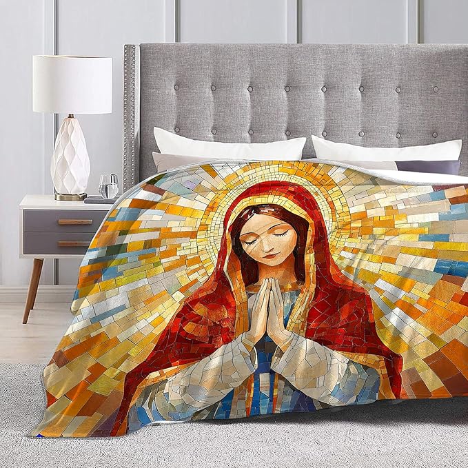 Virgin Mary Blanket for Women, Our Lady of Guadalupe Fleece Blanket Gifts for Boys Girls, Warm Cozy Soft Flannel Christian Stuff for Bed Sofa Couch 60" x 50"