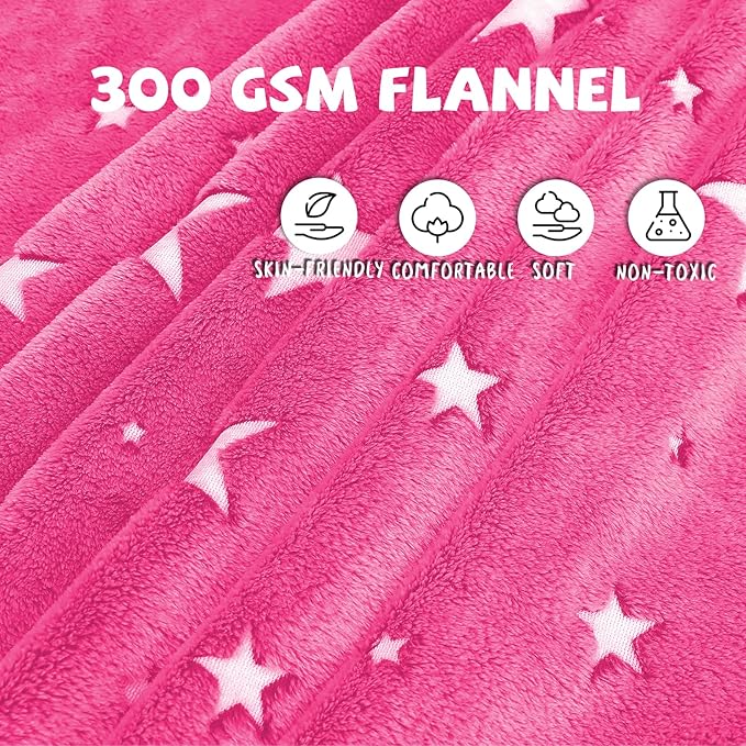 Glow in The Dark Blanket for Kids Unique Birthday Gifts for Girls Boys Teens Soft Cozy Warm Fuzzy Cute Throw Blanket All Seasons Pink Glowing Stars Blankets for Couch Sofa Bed 50"×60"