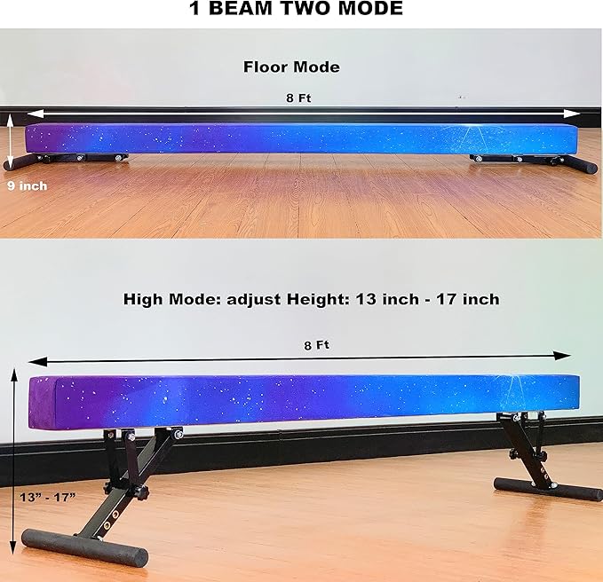 Adjustable Balance Beam 8 ft Gymnastic Beam Adjustable Height for Kids and Teenage of All Gymnastic Levels, Gymnastic Training Beam Gymnastic Equipment for Athlete Home and Gym Club Use