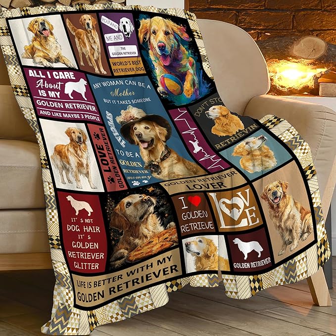 Golden Retriever Throw Blanket Golden Retriever Puppy Stuff Gifts for Dog Lover Kids Girls Boys Adults Women Men Soft Cozy Warm Plush Fluffy Fuzzy Fleece Blanket Decor 60''X80''
