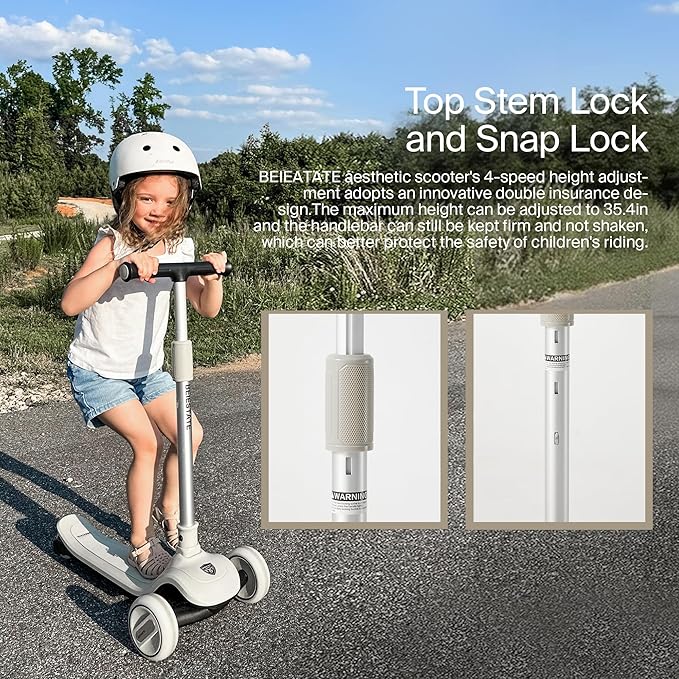 Kick Scooter for Kids Ages 3-18, Max 220 Lbs, Toddler Scooter with Adjustable Lean-To-Steer Switch, Foldable, Wide Anti-Slip Deck, Lightweight, 4 Adjustable Heights, Light up 3 Wheel Scooter