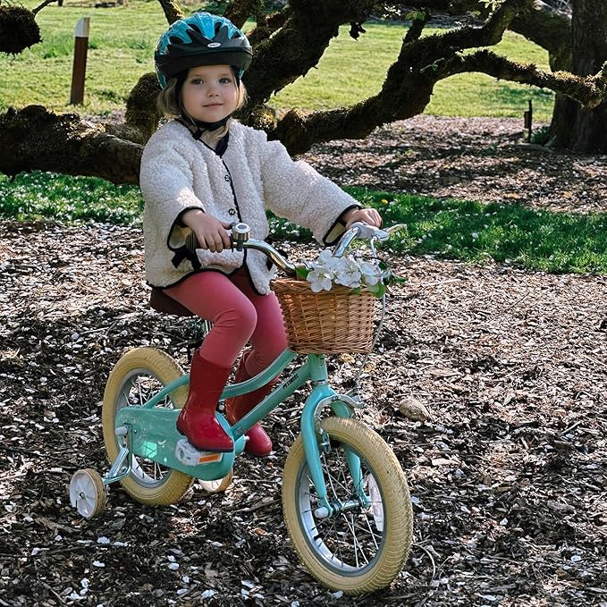 Petimini Girls Bike with Basket for 2-12 Years Old Kids, 12 14 16 18 20 Inch Bicycle with Bell Training Wheels Basket, Multiple Colors