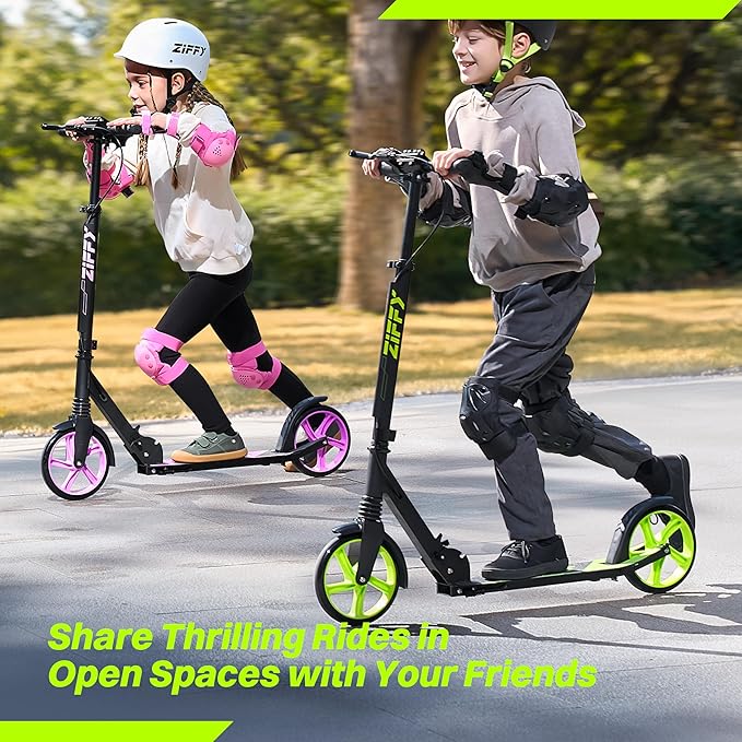 ZIFFY Scooter for Kids with Hand Brake, Foldable Kick Scooter for Ages 6-12, Lightweight Scooter for Boys with 4 Adjustable Heights, ABEC9 Bearings, Supports Up to 260 lbs by Jova