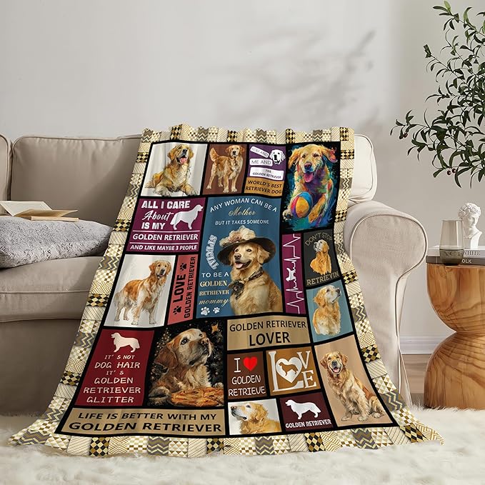 Golden Retriever Throw Blanket Golden Retriever Puppy Stuff Gifts for Dog Lover Kids Girls Boys Adults Women Men Soft Cozy Warm Plush Fluffy Fuzzy Fleece Blanket Decor 60''X80''