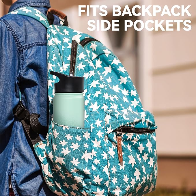 16 oz Insulated Water Bottle Bulk 4 Pack, Straw & Spout Lid, Keep Cold 24H, Spill Proof, BPA-Free, Double Wall, Stainless Steel Kids Water Bottles for School, Sports, Green Gradient