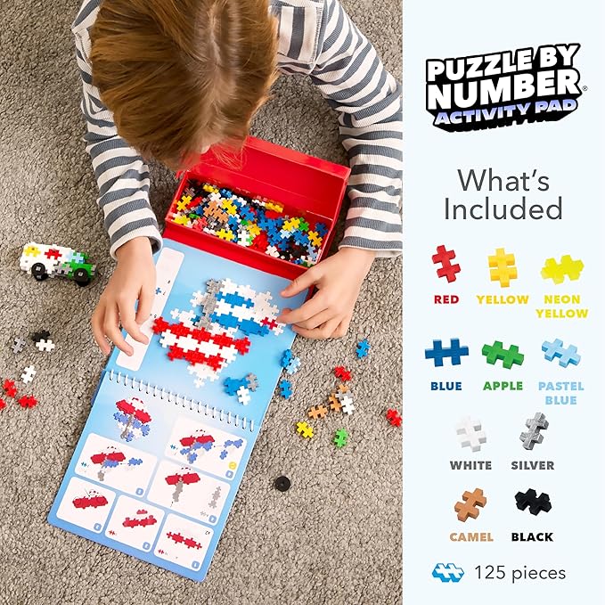 Plus Plus Puzzle By Number Activity Pad, Kids Travel Activities, Interlocking Mini Building Blocks, 3D Puzzle Stem Toy for Kids - Transportation