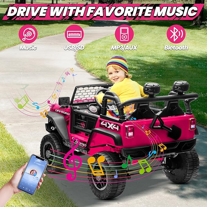 JOYRACER 24V 2 Seater Ride On Toys for Big Kids, 800W Power Truck Wheels with Remote Control, 4WD/2WD Switchable, 20" Spacious Seat, Soft Start, Bluetooth, Electric Car for Kids Ages 3-8, Rose Red