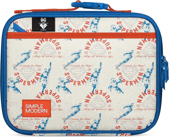 Simple Modern DC Comics Superman Kids Lunch Box for School | Reusable Insulated Lunch Bag for Toddler, Girl, and Boy | Exterior & Interior Pockets | Hadley Collection | Superman Stand for Hope