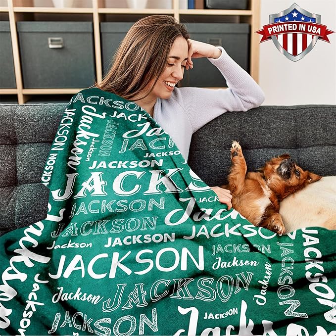 Ship Next Day, Personalized Baby Blanket with Name - Printed in USA, Custom Name Blanket for Boys Girls Kids, Customized Flannel Blankets Gifts for Teen Shower Toddlers Christmas Brithday
