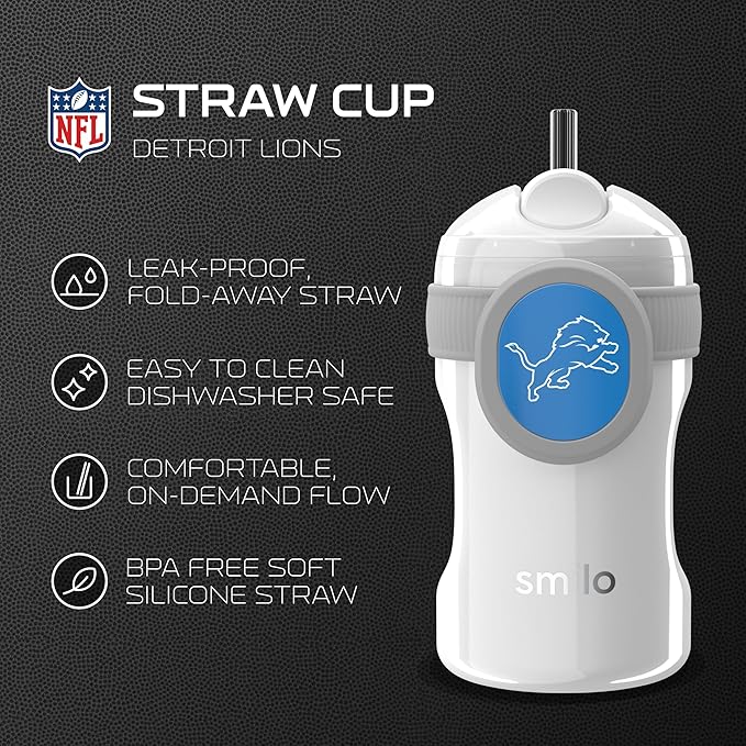 Smilo Straw Cup - Detroit Lions Officially Licensed NFL Sippy Cup - Baby and Toddler Cup with Weighted Silicone Straw and 8.5 oz Capacity - BPA-Free