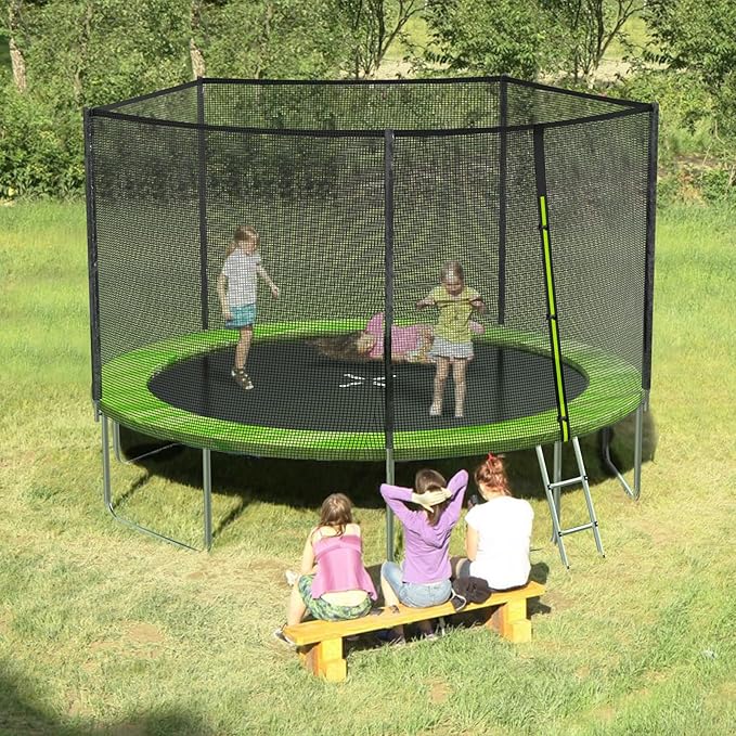 SKOK Trampoline 8FT 10FT 12FT 14FT 15FT Trampolines with Enclosure Net, 400LBS Outdoor Trampolines for Kids with Basketball Hoop-ASTM Approved Trampoline for Children and Adults with Ladder