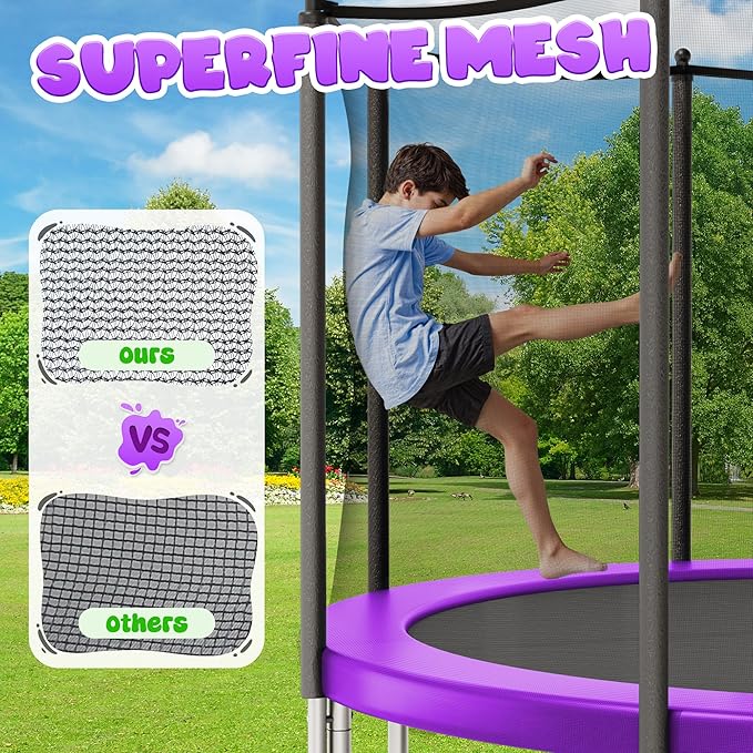 Trampoline 8FT 10FT, Outdoor Trampolines with Enclosure Net and Ladder, Recreational Anti-Rust Trampolines for Kids and Adults, ASTM Approved