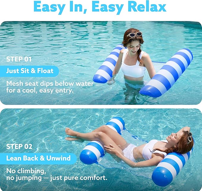 SLOOSH 2 Packs Hammock Pool Floats Adults, 4-in-1 Multi-Purpose Inflatable Pool Floats PVC Water Hammock Lounge Floaties