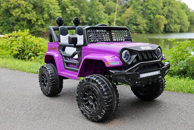 12V Ride On Car, Electric Car for Kids, 12V Ride on Toys, Kids Cars with 3 Speeds Adjustable w/Bluetooth, Parent Remote Control, Spring Suspension, AUX Port-Purple