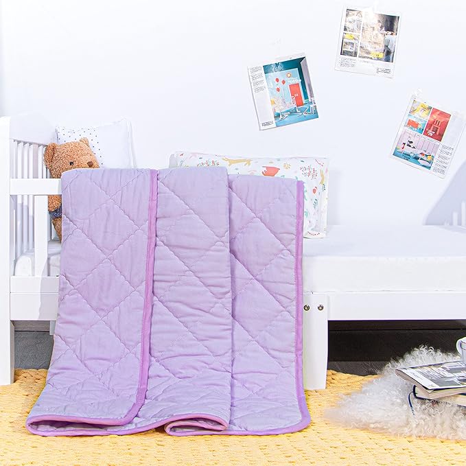 NTBAY Down Alternative Toddler Comforter, Lightweight and Warm Solid Color Baby Crib Quilted Blanket, 39x47 inches, Light Purple