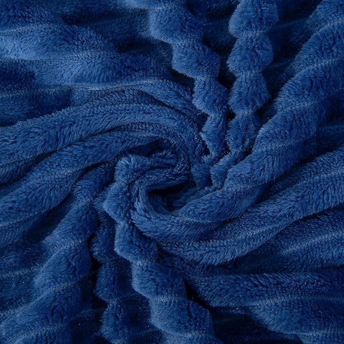 NTBAY Plush Soft Flannel Baby Blanket, Warm and Cozy Unisex Toddler Blanket with Stripe Pattern for Stroller, Crib, Travel, 30x40 Inches, Navy Blue