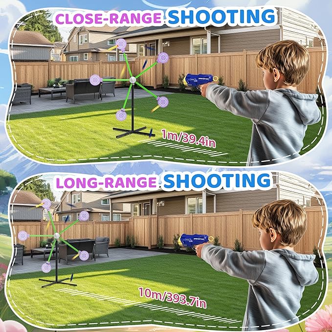 2-Player Shooting Game Toy, Foam Dart Toy Gun with Auto Reset Rotating Shooting Target, Ideal Gift for Kids Ages 6,7,8,9,10+ Pink