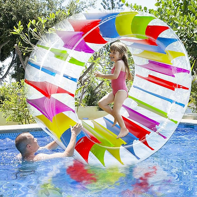 Zcaukya 65"/47" Giant Inflatable Wheel Roller, Colorful Water Rolling Wheel Float for Kids Summer Swimming Pool Parties, Rolling on The Lawn, Indoor Outdoor Fun Toys for Games Supplies