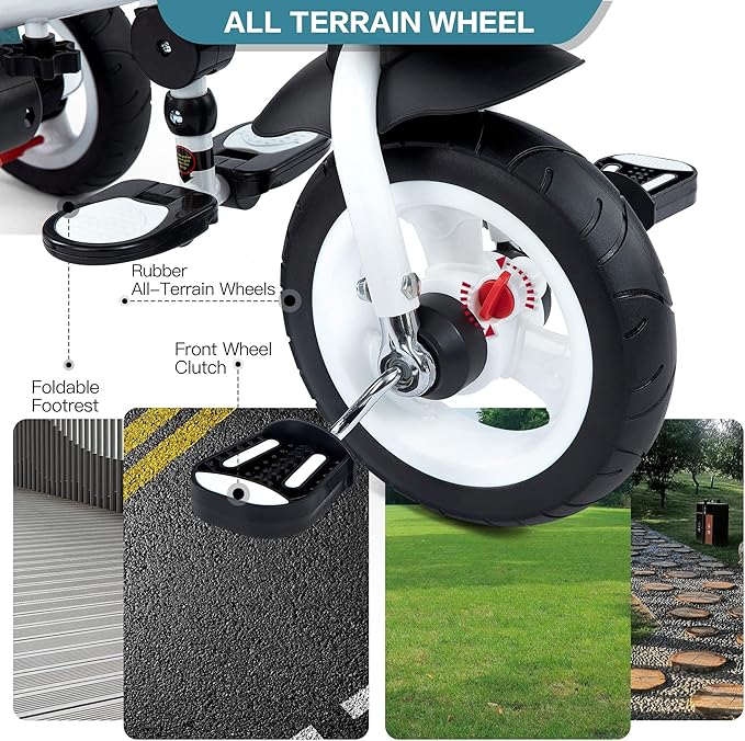 JMMD Baby Tricycle, 7-in-1 Folding Kids Trike with Adjustable Parent Handle, Safety Harness & Wheel Brakes, Removable Canopy, Storage, Stroller Bike Gift for Toddlers 18 Months - 5 Years, Green