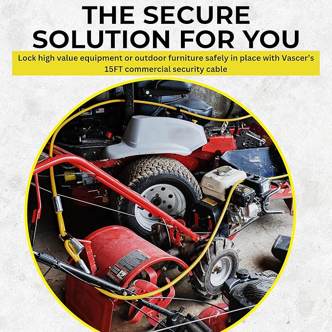 15FT (1/2") Commercial Steel Cable with Looped Ends - Industrial Use Protection - PVC Coated Heavy Duty Chain-Long Galvanized Wire Rope Braided Security - Secure Valuable High End Equipment