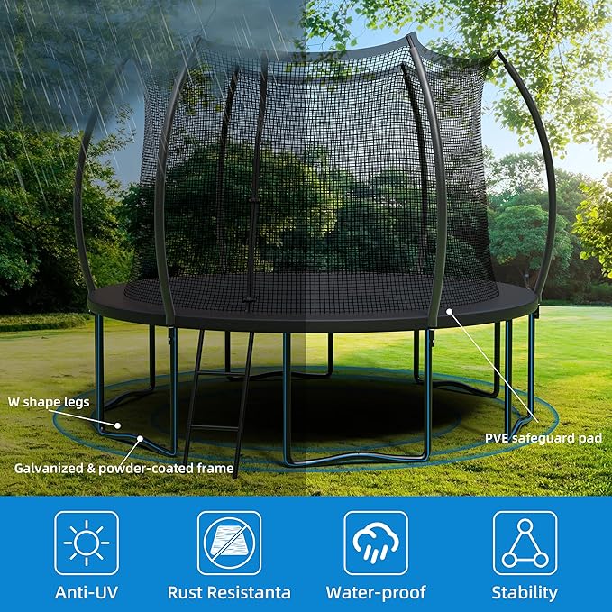 12FT 14FT Trampoline Enclosure Net Outdoor Jump for Kids and Adults Round ASTM Approved