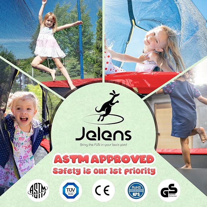 Trampoline 8FT 10FT, Outdoor Trampolines with Enclosure Net and Ladder, Recreational Anti-Rust Trampolines for Kids and Adults, ASTM Approved