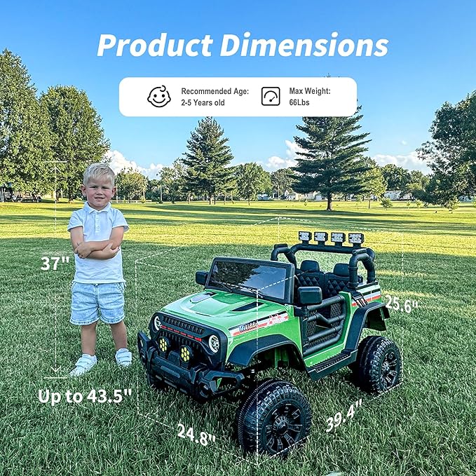 4WD Kids Ride on Car Truck, 12V 7Ah Kids Electric Vehicles Car Ride on Toy for Toddlers 3-5 with Remote Control - Green