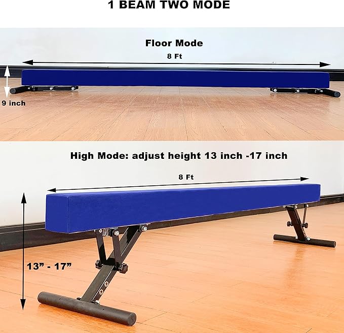 Adjustable Balance Beam 8 ft Gymnastic Beam Adjustable Height for Kids and Teenage of All Gymnastic Levels, Gymnastic Training Beam Gymnastic Equipment for Athlete Home and Gym Club Use