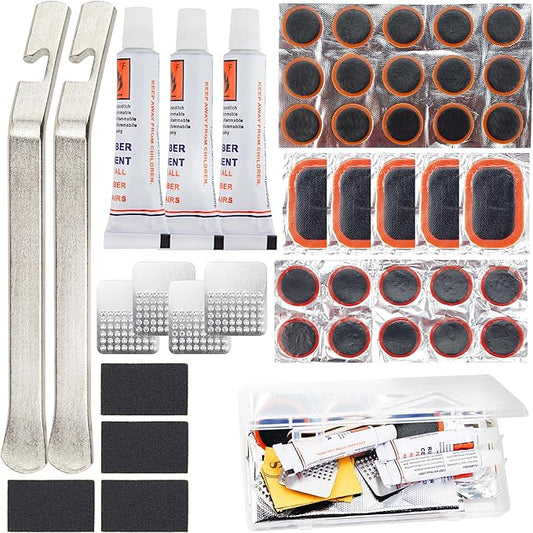 DDJ Bike Tire Repair Kit 43 PCS, Bicycle Inner Tube Puncture Patch Kits with 30 PCS Vulcanizing Patches, 4 Metal Rasp, 2 Stainless Steel Tire Levers, Portable Bike Tire Patch Kit for MTB, Road Bike