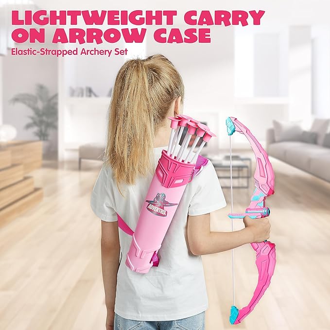 JOYIN Pink Bow and Arrow Set for Girls, LED Light Up Archery Toy Set with 9 Suction Cup Arrows, Target & Arrow Case, Christmas Indoor Outdoor Activity Toy for Kids Girls Ages 3-12