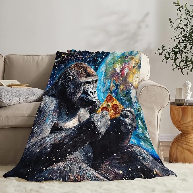 Funny Gorilla Blanket Fleece Soft Warm Plush Chimpanzee Animal Space Galaxy Throw Blanket Lightweight Plush Fuzzy Cozy Monkey Blankets for Kids Adult Suitable for Couch Sofa Bed 50"X40"