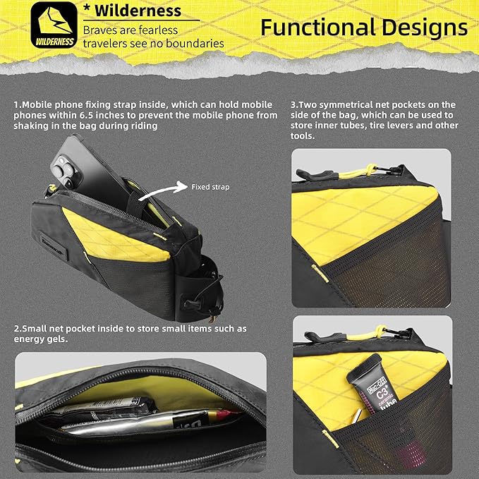 Rhinowalk Bike Frame Bag 1.2L, Waterproof Handlebar Bag with Phone Holder, Small Front Bag with Strap or Screw Mount, Fits Most Bikes – Black