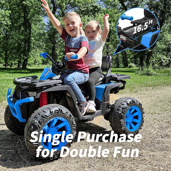 12V Kids 4 Wheeler ATV, 2-Seater Electric ATV Four Wheeler for Big Kids with Bluetooth, 14.4" Big Wheels - Blue
