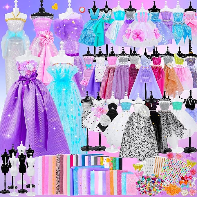 1500+Pcs Fashion Designer Kit for Girls, Sewing Kit with 7 Mannequins, DIY Arts and Crafts Kit for Kids, Doll Clothes Making Kit, Girl Toys for Age 6 7 8 9 10 11 12 Year Old Gifts