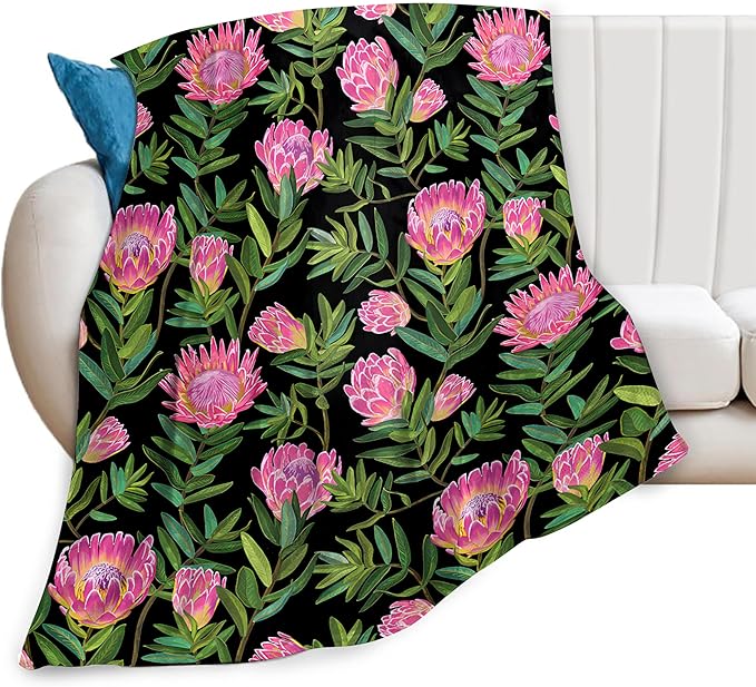 Protea Flower Blanket Ultra Soft Cozy Plush Farmhouse Floral Throw Blanket Wildflower Lovers Gifts for Girls Women Kids Adults Lightweight Flannel Comfy Blankets for Couch Sofa Bed 60"x50"