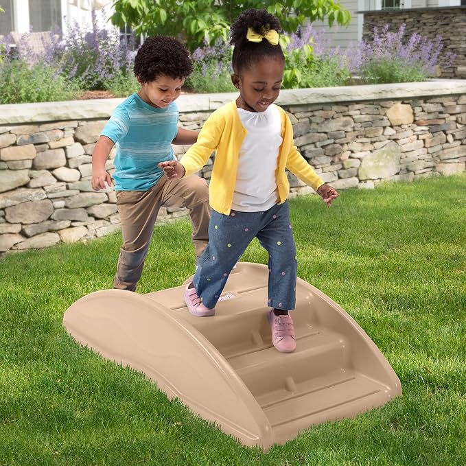 Simplay3 Two Sided Rock and Roll Teeter Totter Seesaw and Climbing Bridge, Fits up to Four Children and Kids for Rocking and Climbing - Indoor/Outdoor, Made in USA (Latte)