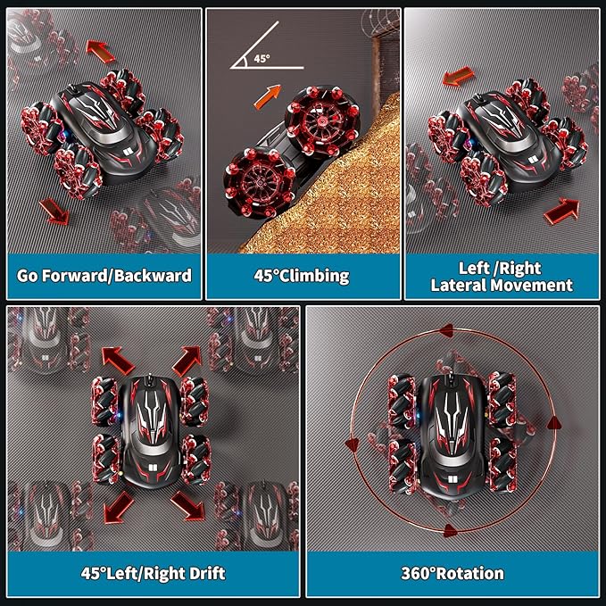2.4GHz RC Stunt Car,4WD Double-Sided Gesture Sensing RC Cars,360°Flips Remote Control Car with Lights and Music for Boys Kids Birthday Gifts Age 6-12 Year Old (Red