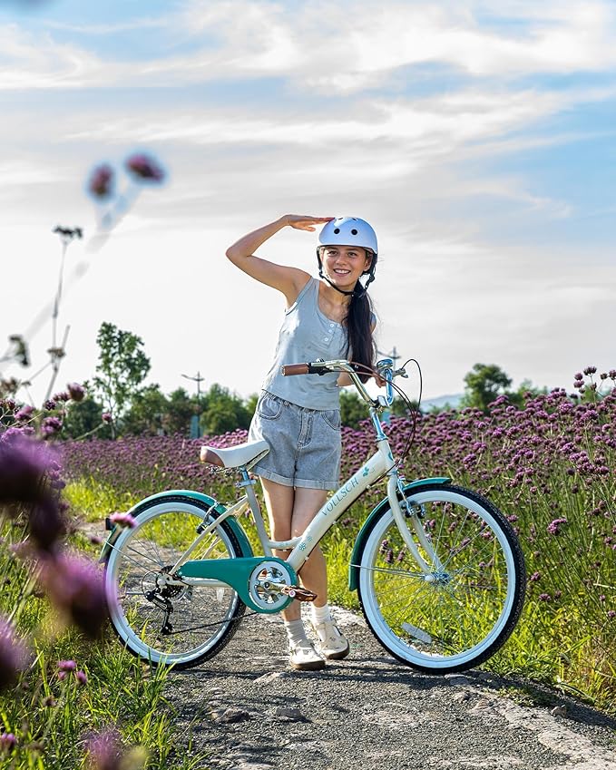 24 Inch 6-Speed Hybrid Beach Cruiser Bike for Girls Youth Ages Over 8 Years Old Kids Bicycle with Dual V-Brakes Adjustable Seat, Multiple Colors