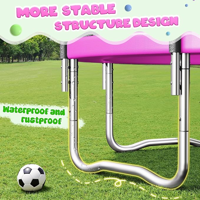 Trampoline 8FT 10FT, Outdoor Trampolines with Enclosure Net and Ladder, Recreational Anti-Rust Trampolines for Kids and Adults, ASTM Approved