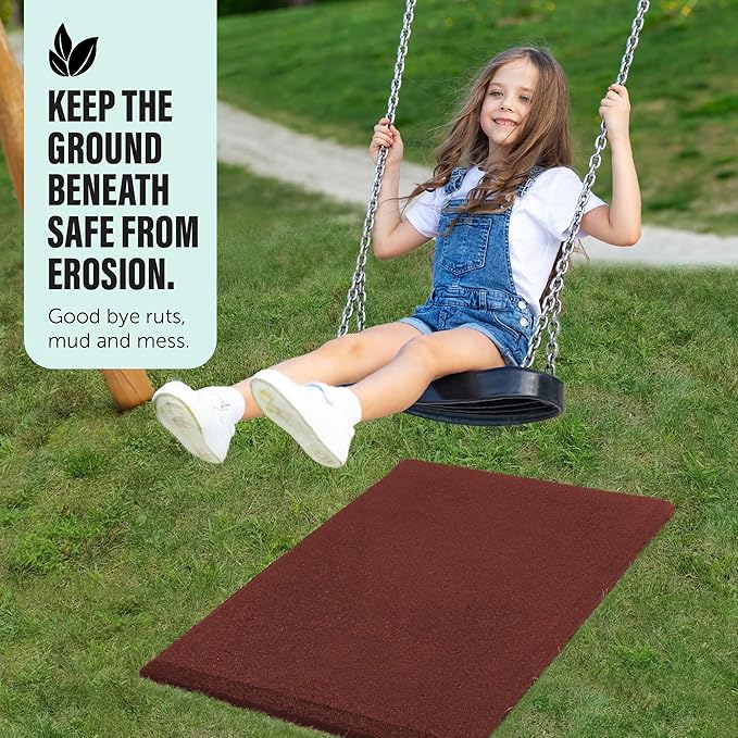 Playsafer Heavy Duty Commercial Grade Rubber Playground Safety Mat - Playground Protection Mat for Swings and Slides - 54" Long X 32" Wide x 2" Thick (Red)